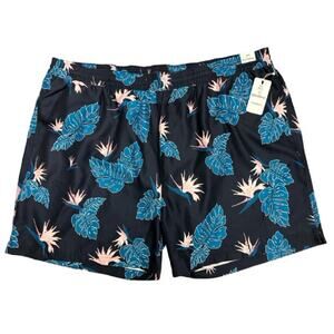 Caribbean 3XB Swim Trunks Navy Blue Tropical Leaves Beach Pockets Mesh Lining